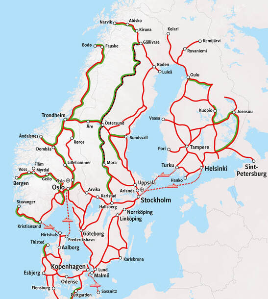 Karte der norwegischen Züge