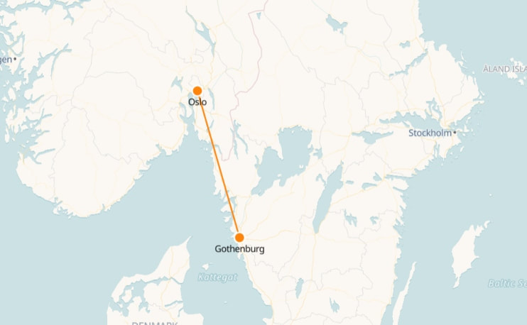 Bahnkarte von Oslo nach Göteborg