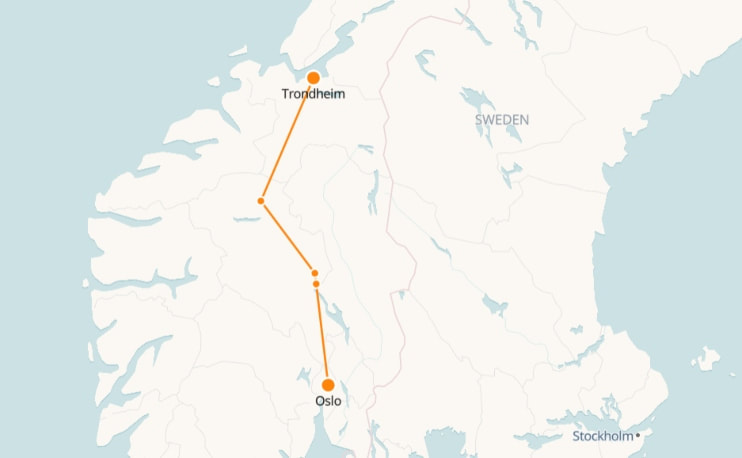 Trondheim nach Oslo Zug